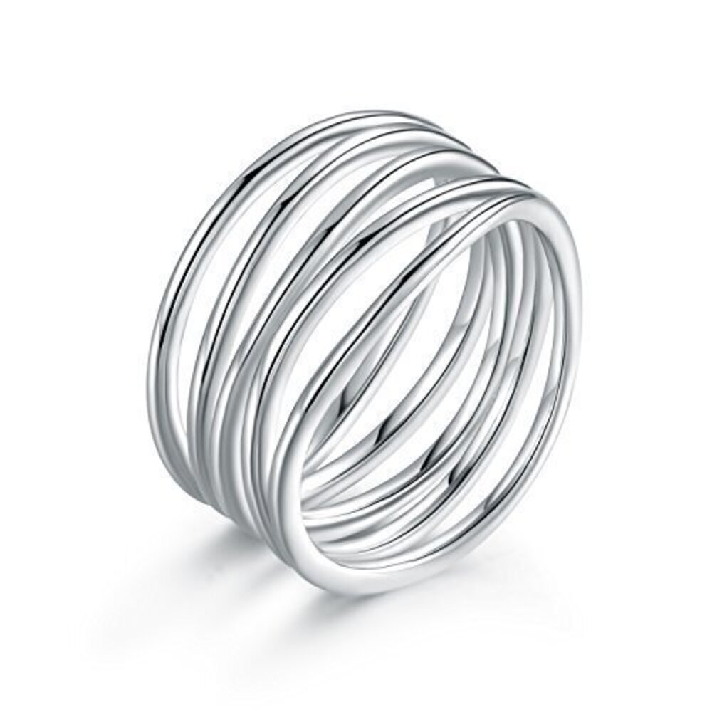 1431 18K White Gold Plated Statement Ring – Rhodium, 8